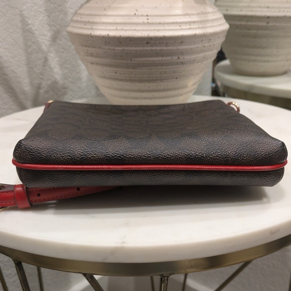 Coach Mini Rowan File Bag and Coach Zip Card Case Walnut w/ Red Trim Authentic - Picture 7 of 16